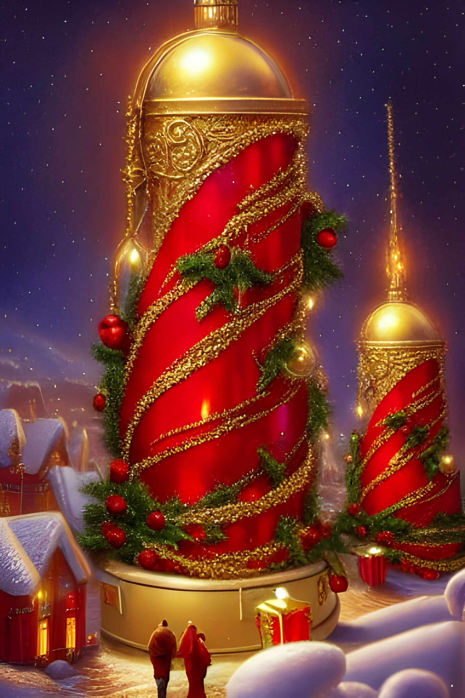 Shimmering Christmas Bells in Kinkade Style