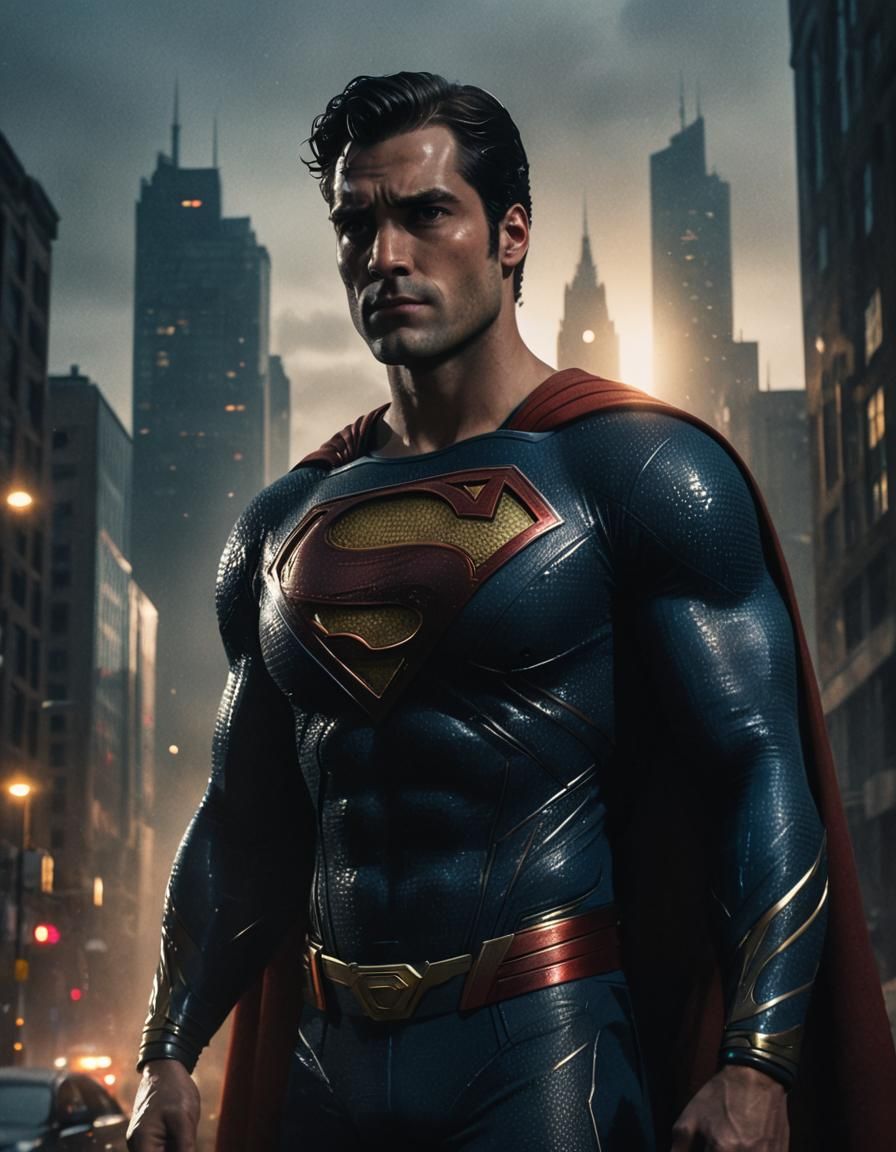 Superman in Dark Cityscape: Cinematic 8K Realism