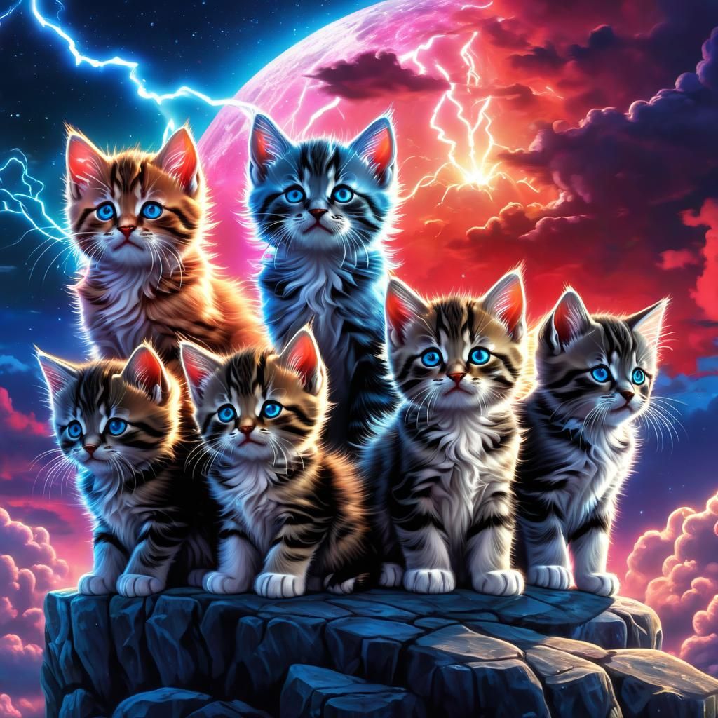 Gothic Kittens in Ornate Fantasy Landscape