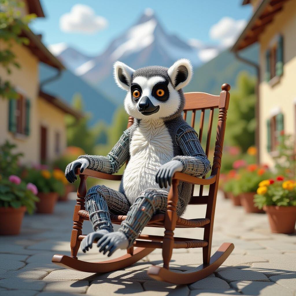 Lemur in Rocking Chair as Twisted Wire Sculpture in Swiss Co...