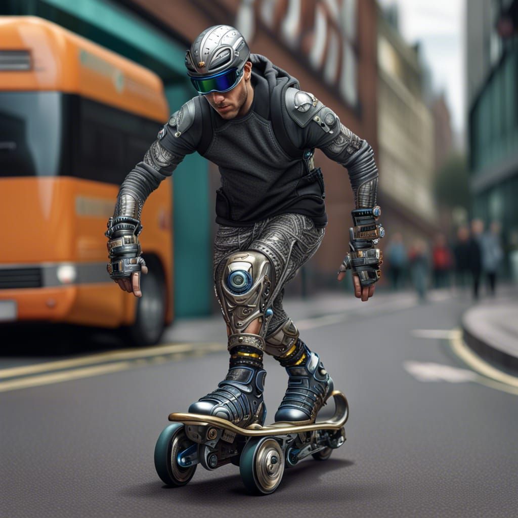 Hyperrealistic Cyber Rollerblader in London, 8k