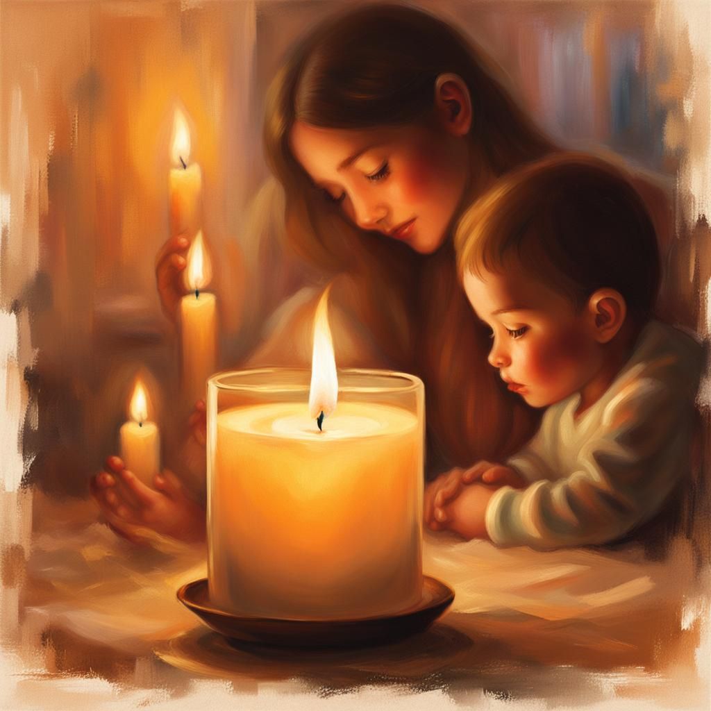 Dreamy Candlelit Scene with Mother and Child