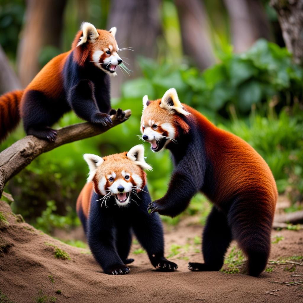 Playful Red Pandas in Natural Light