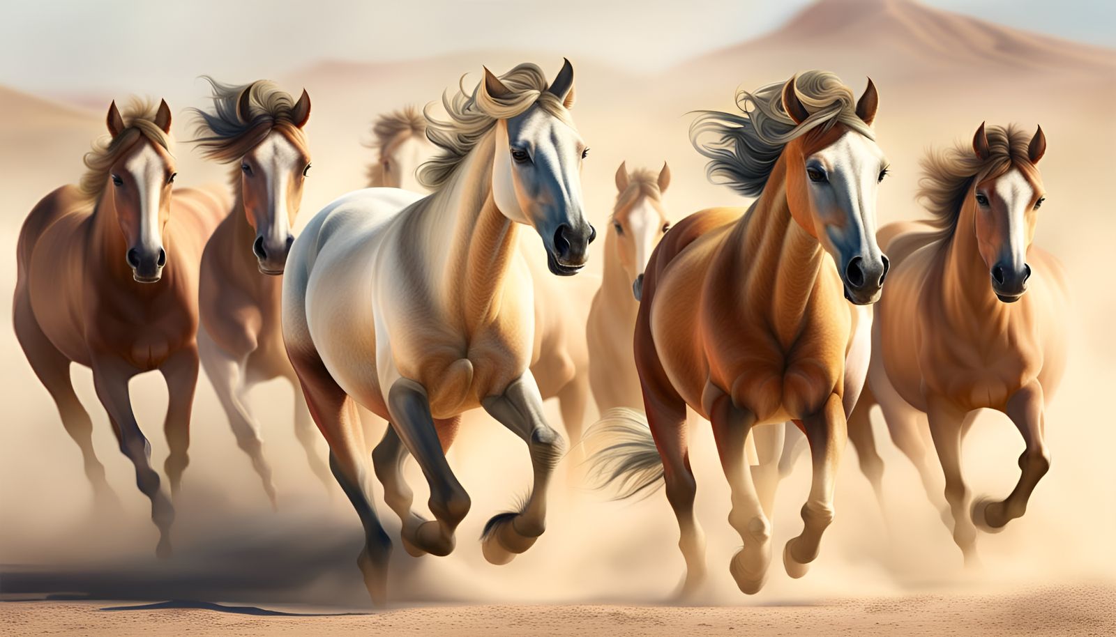 Wild Desert Horses Running Free: Hyperrealistic Image