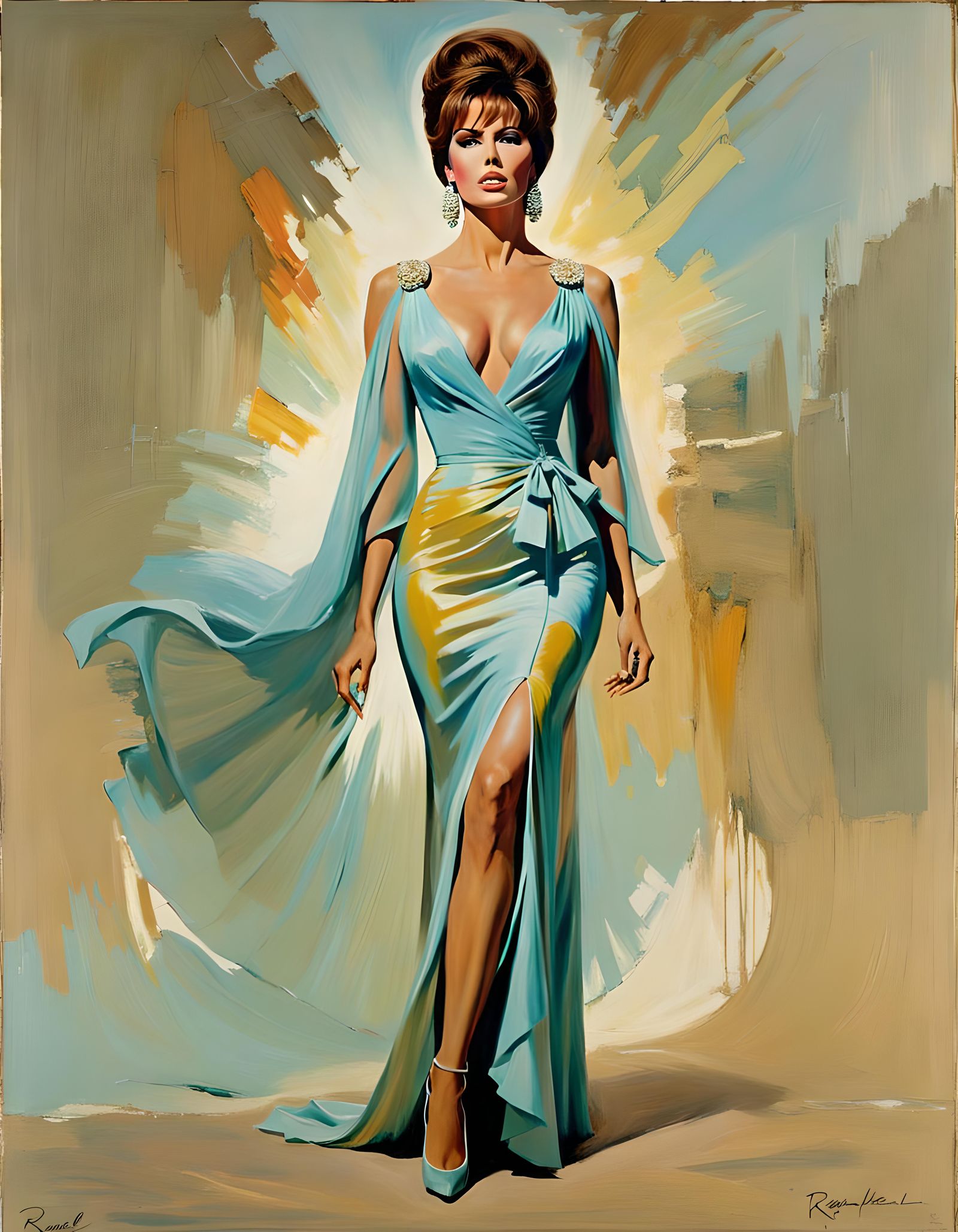 Raquel Welch Portrait in 1960s Impressionist Style
