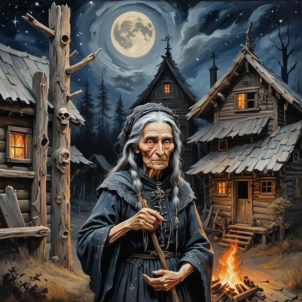 Baba Yaga in Impasto Oil Painting Style