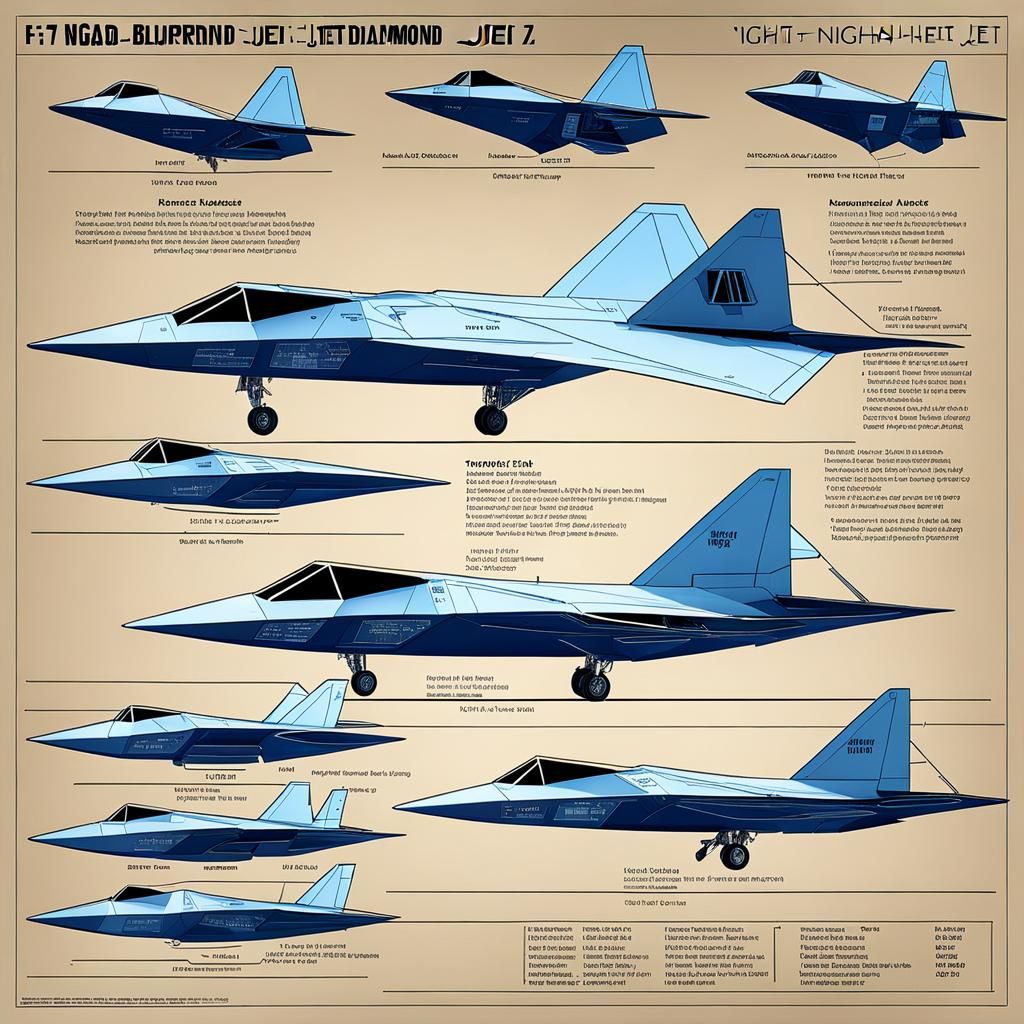 Futuristic Diamond Jet Blueprint with Technical Labels