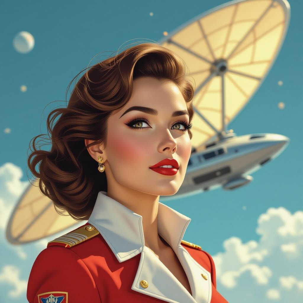Brave Spaceship Captain in 1950s Retrofuturistic Style
