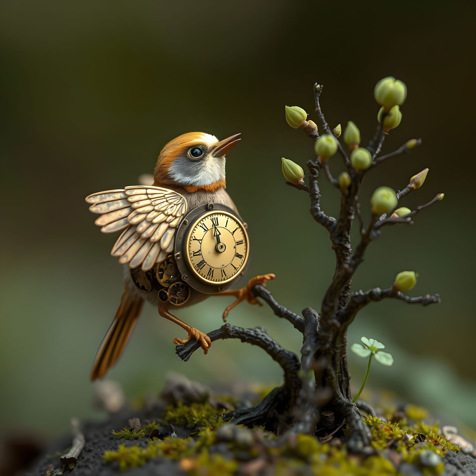 Steampunk Clockwork Bird Revives Dying Tree