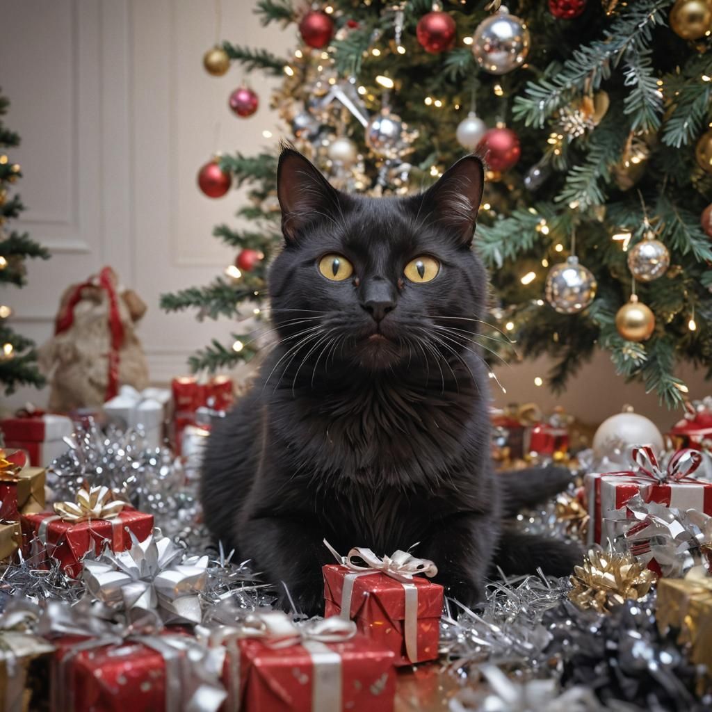 Smirking Cat's Christmas Chaos: 3D Digital Art