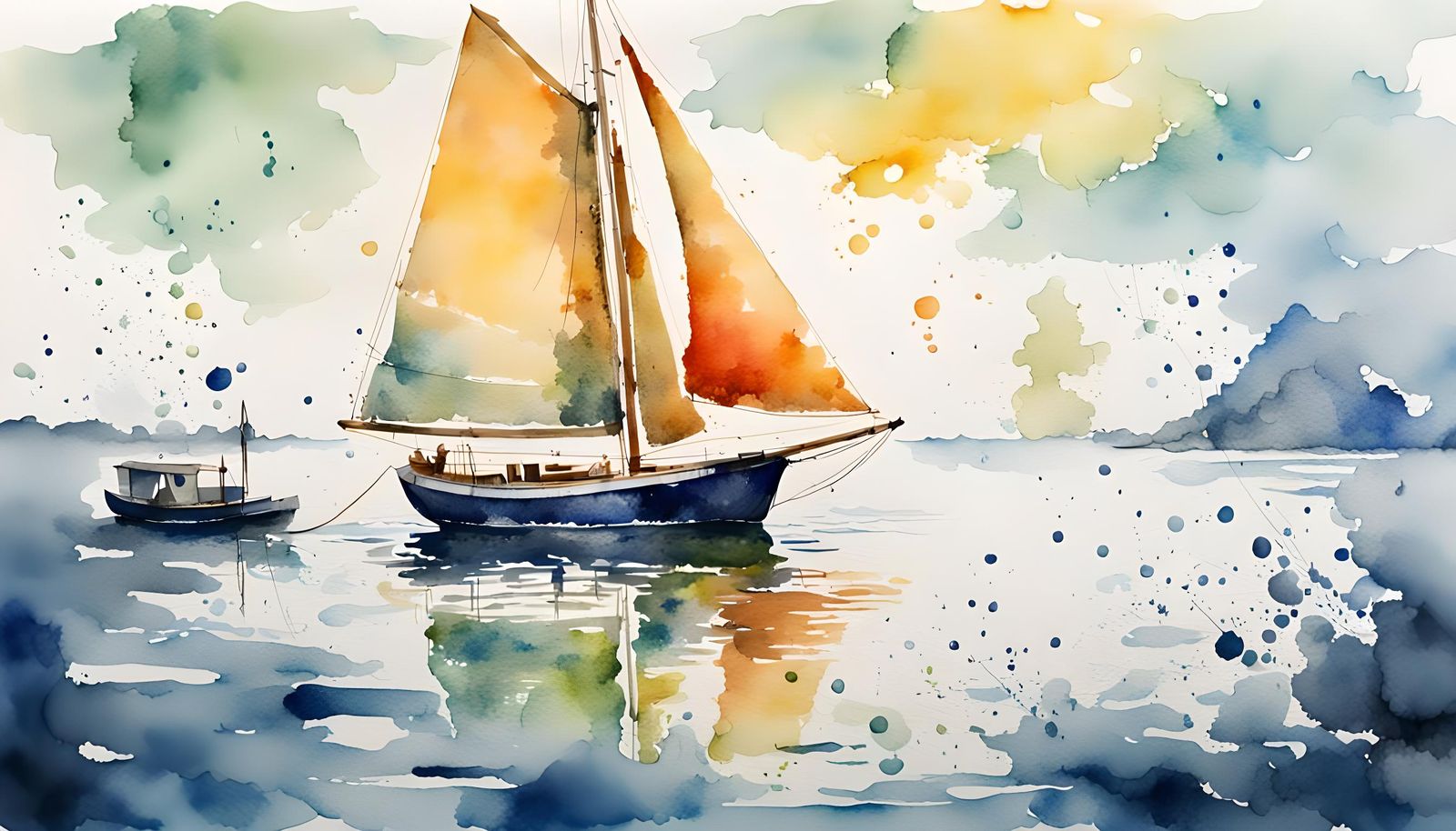Sailing Boat Watercolor Illustration in Impressionist Style