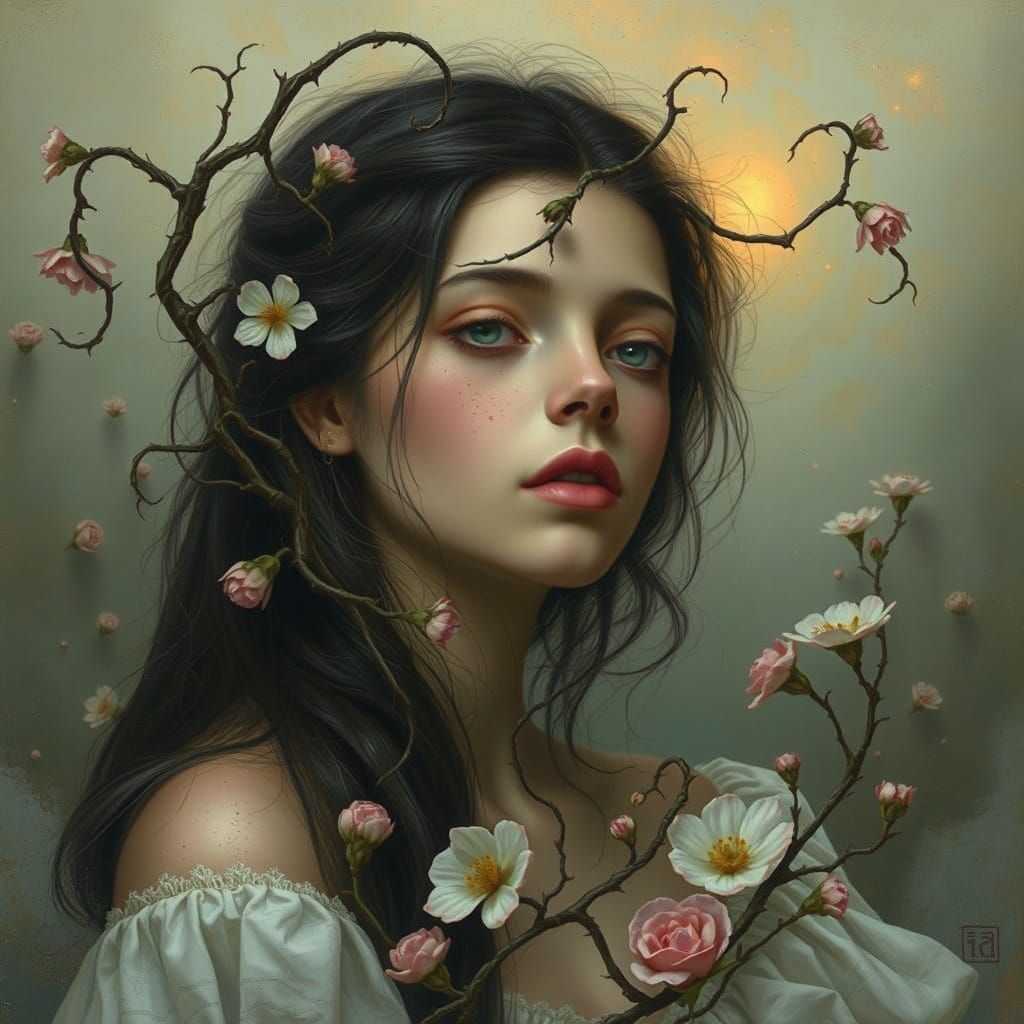 Mystical Realism Portrait of a Young Woman in a Dreamlike La...