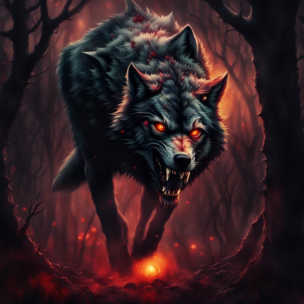 Zombie Wolf Portrait in Dark Fantasy Style