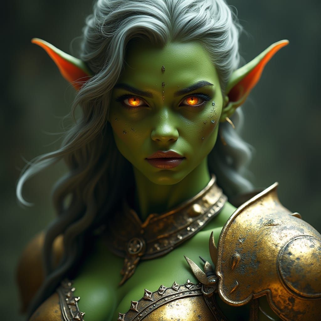 Ethereal Green Orc Goddess in Radiant Armor