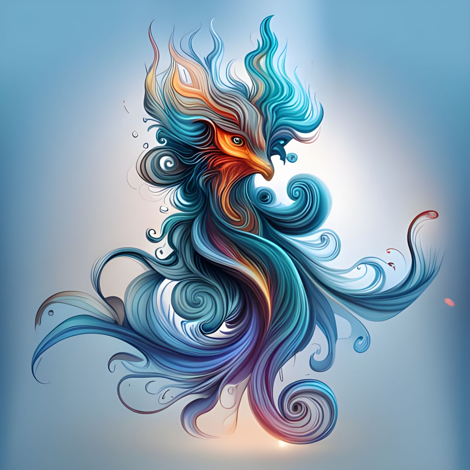 Detailed Phoenix Ink Drawing in Warm Colors