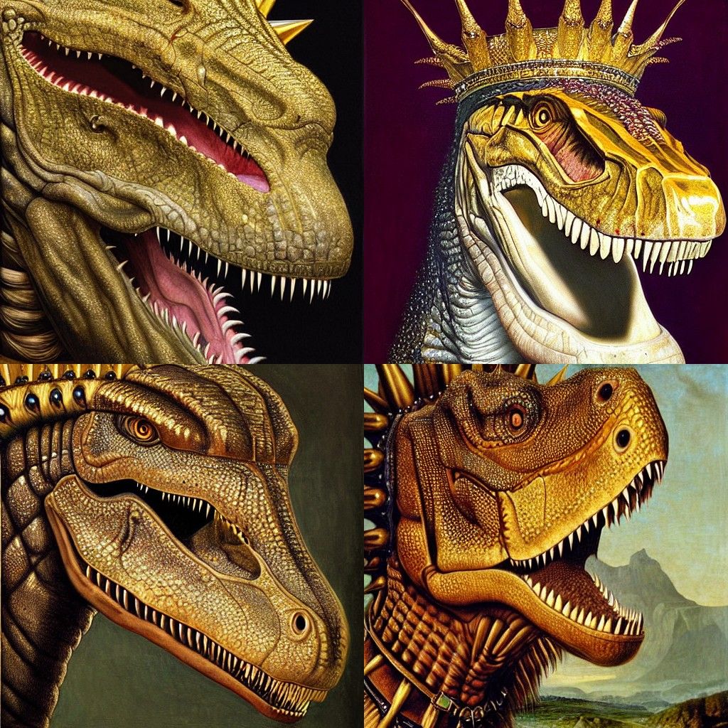Tyrannosaurus Rex in Gilded Crown: Oil Painting