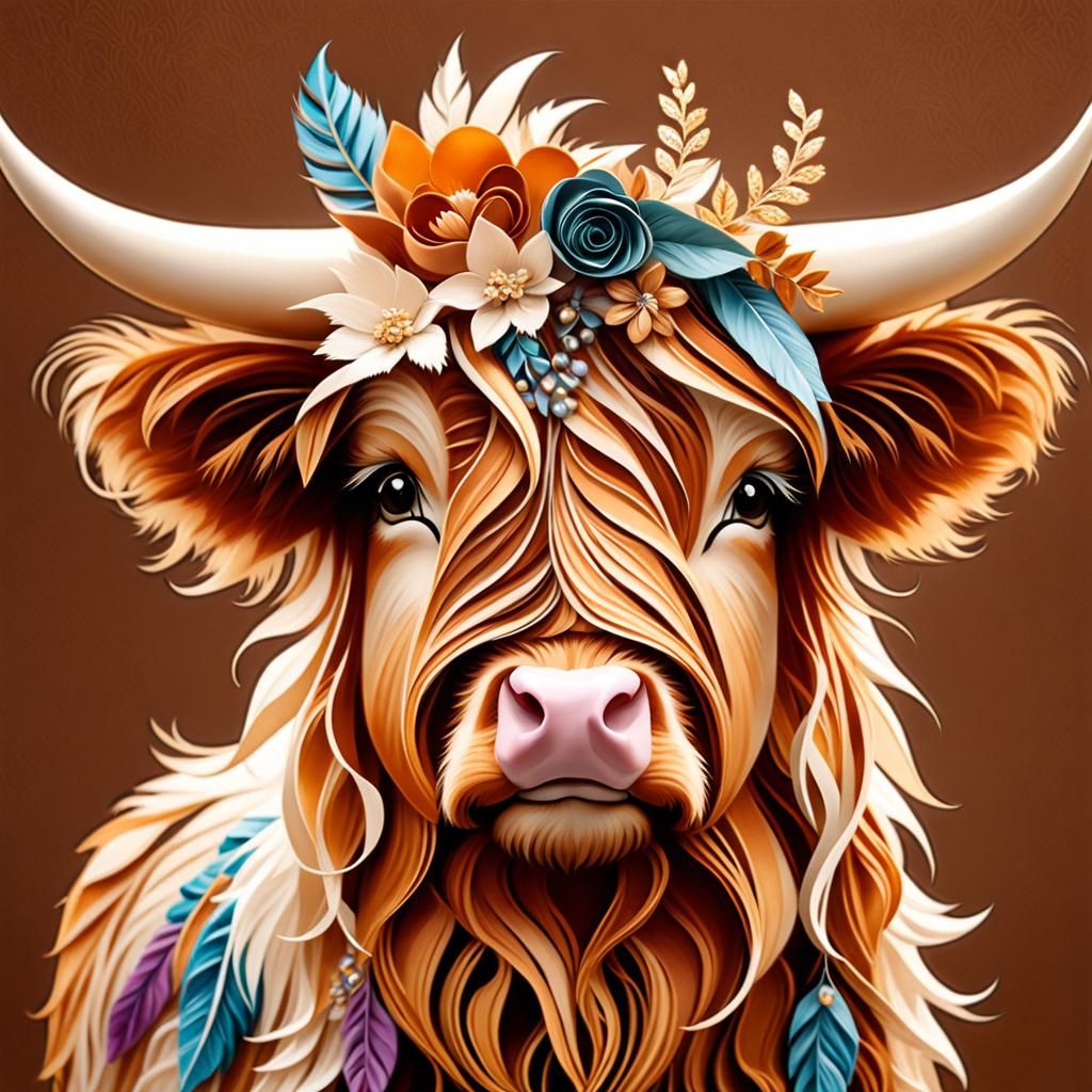 Highland cow in origami