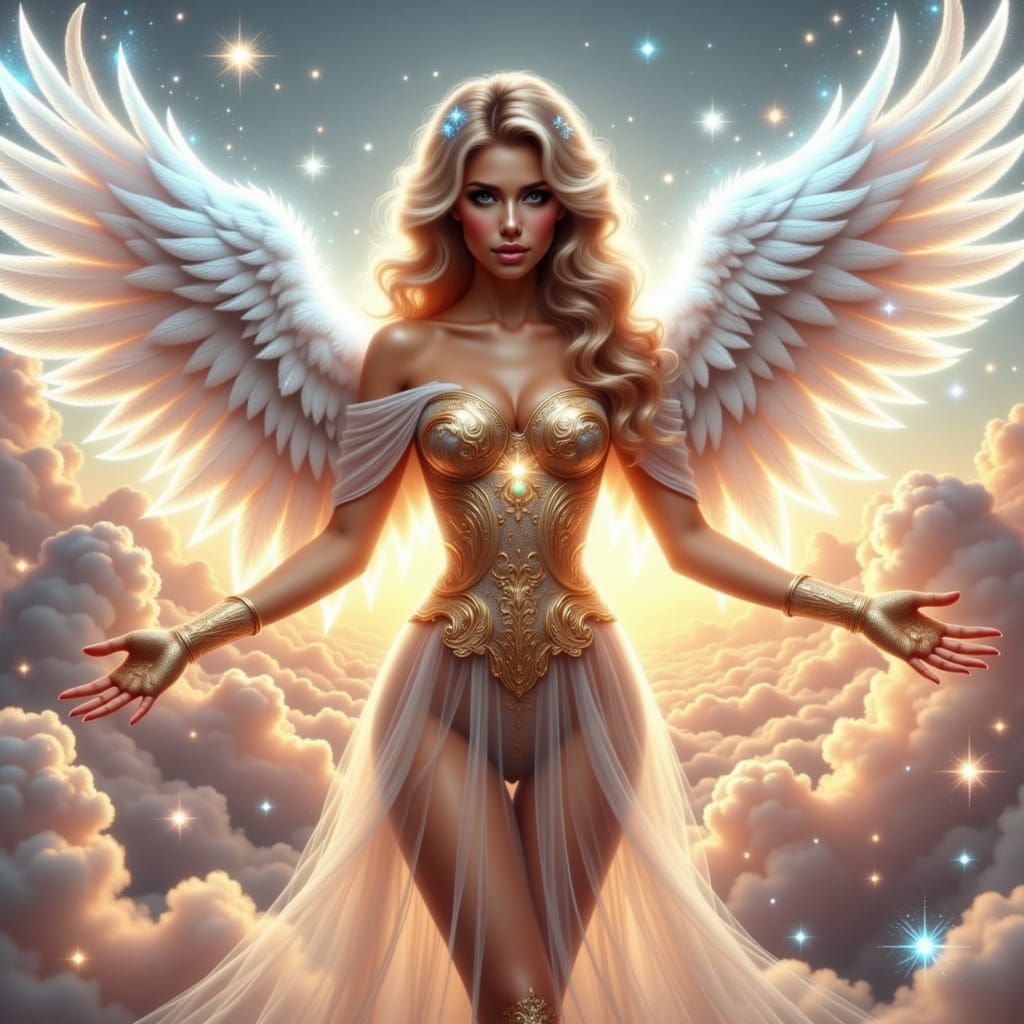 Heavenly Archangel Woman in Transparent Display Style