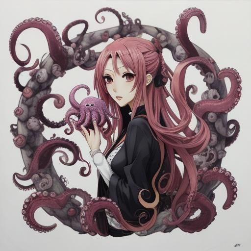 Octopus eating anime manga girl