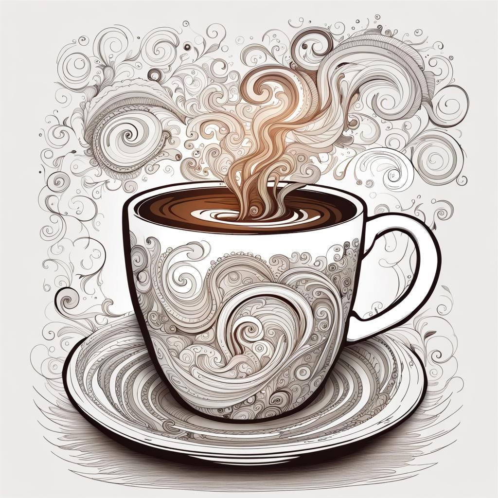 Colorful Line Art: Steaming Coffee Mug