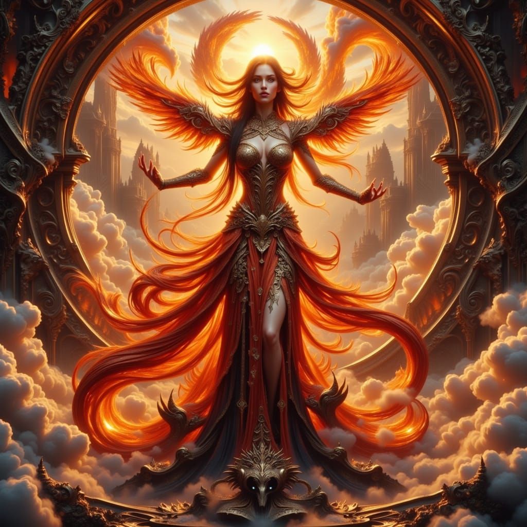 Maiden of Fire Worships Goddess in Ornate Setting