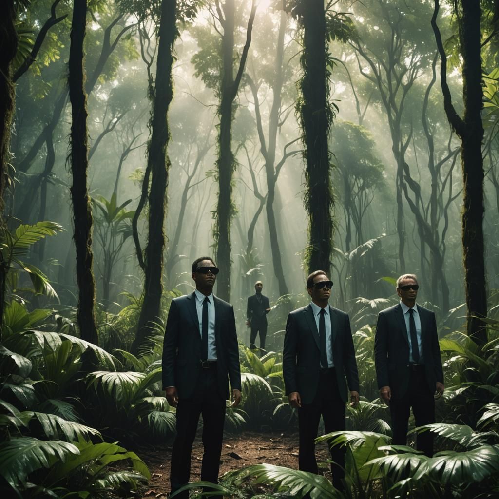 Men in Black in Jungle: Cinematic Film Still