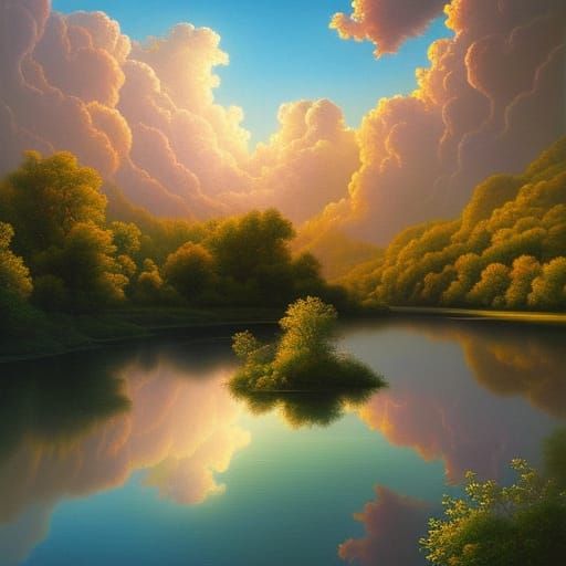 Surreal Dragon Cloud Reflected in River