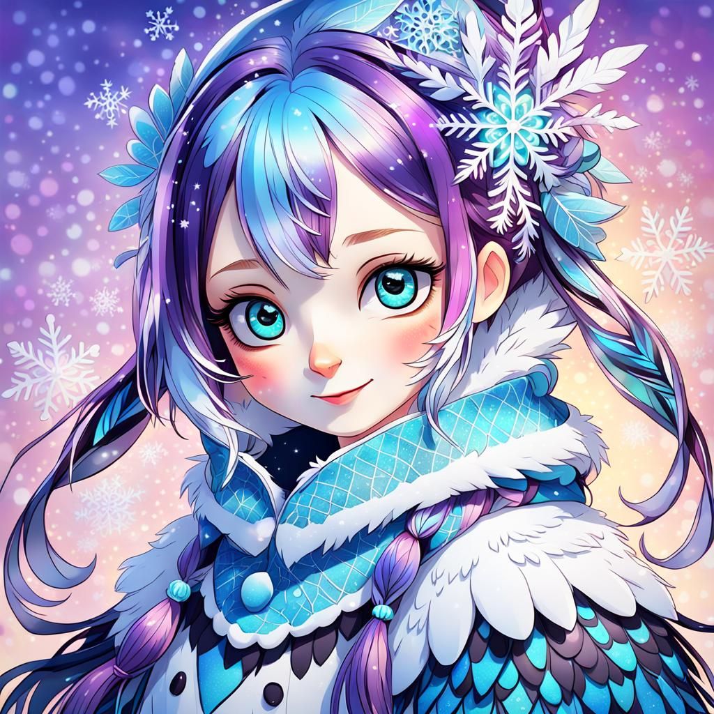 Cute Penguin Girl Portrait in Anime Style
