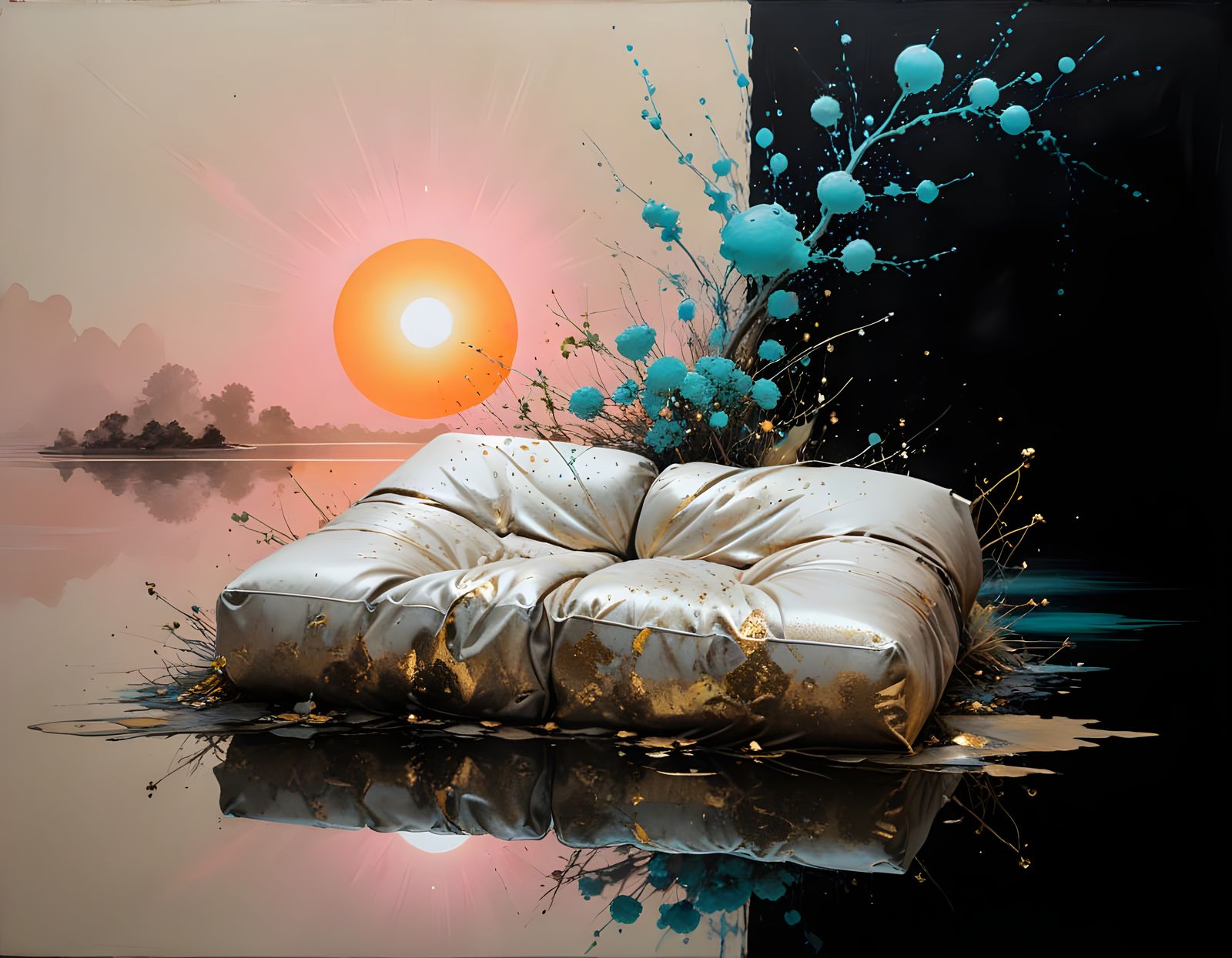 Sumi-e Ikebana: Crackled Leather Chair with Bioluminescent L...