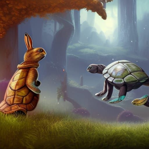 Fantastical Bunnies with Turtle Legs in Detailed Digital Pai...