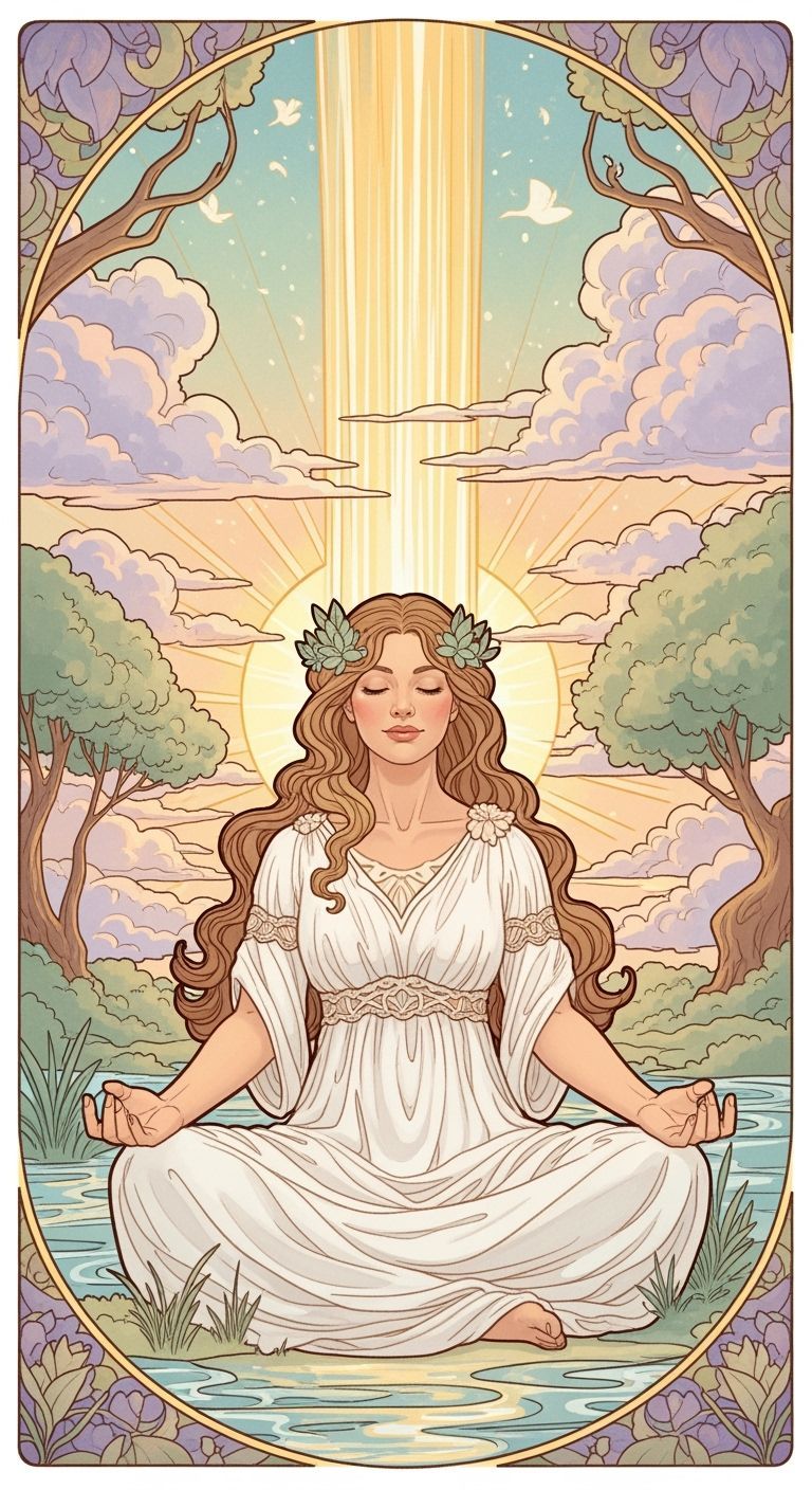 Meditating Woman in Golden Light: An Art Nouveau Scene