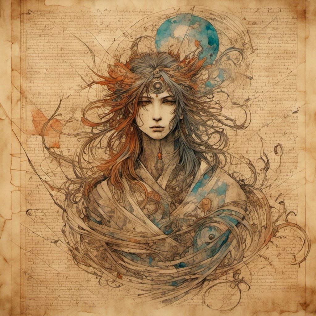 Ancient Papyrus Drawing in Renaissance Style