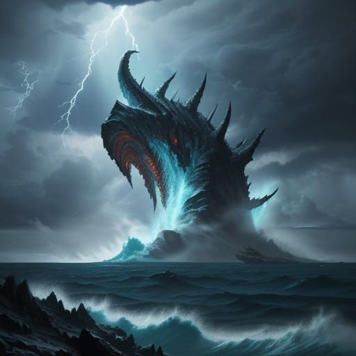 Epic Fantasy Leviathan Rises from the Depths in Stormy Seas