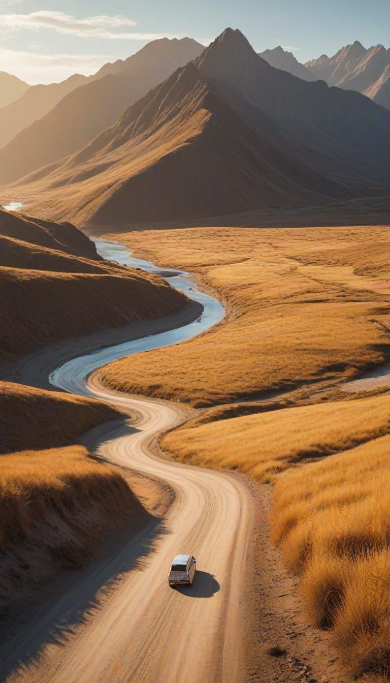 Golden Hour Road Trip Through Mountain Landscape
