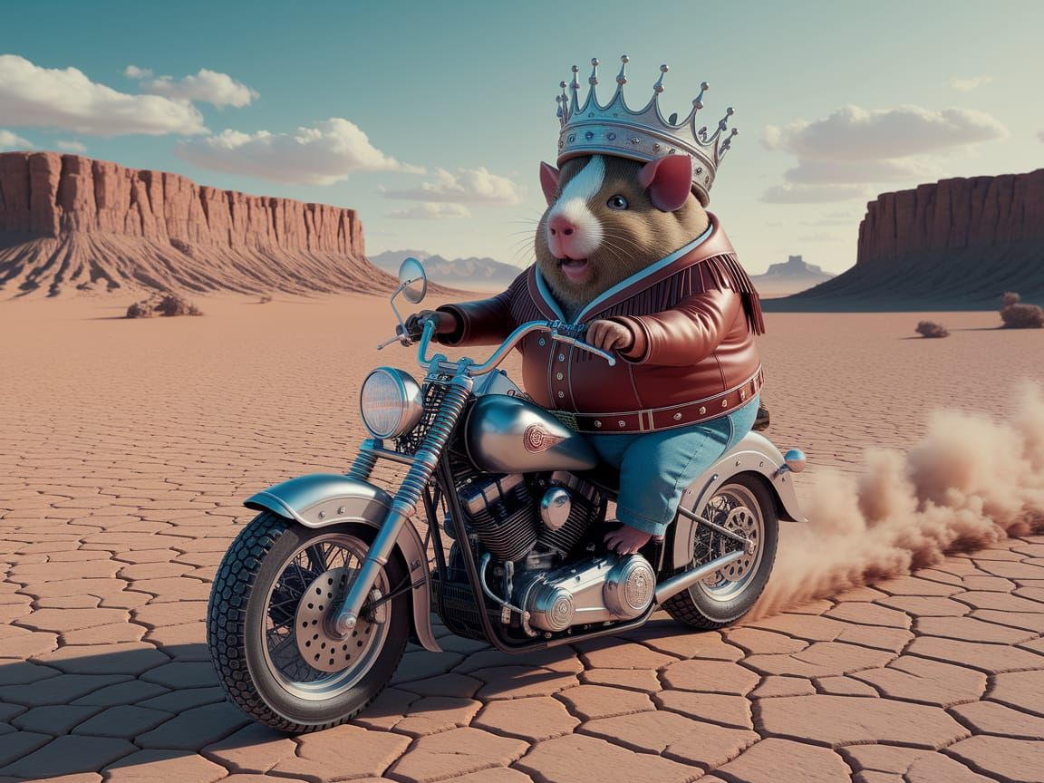 Comically Arrogant Guinea Pig Cowboy Rides Surreal Desert