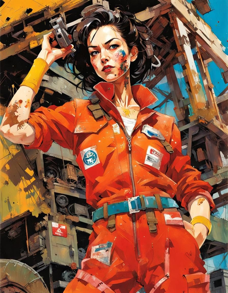 Filthy Gundam Mechanic Portrait in Manga Style