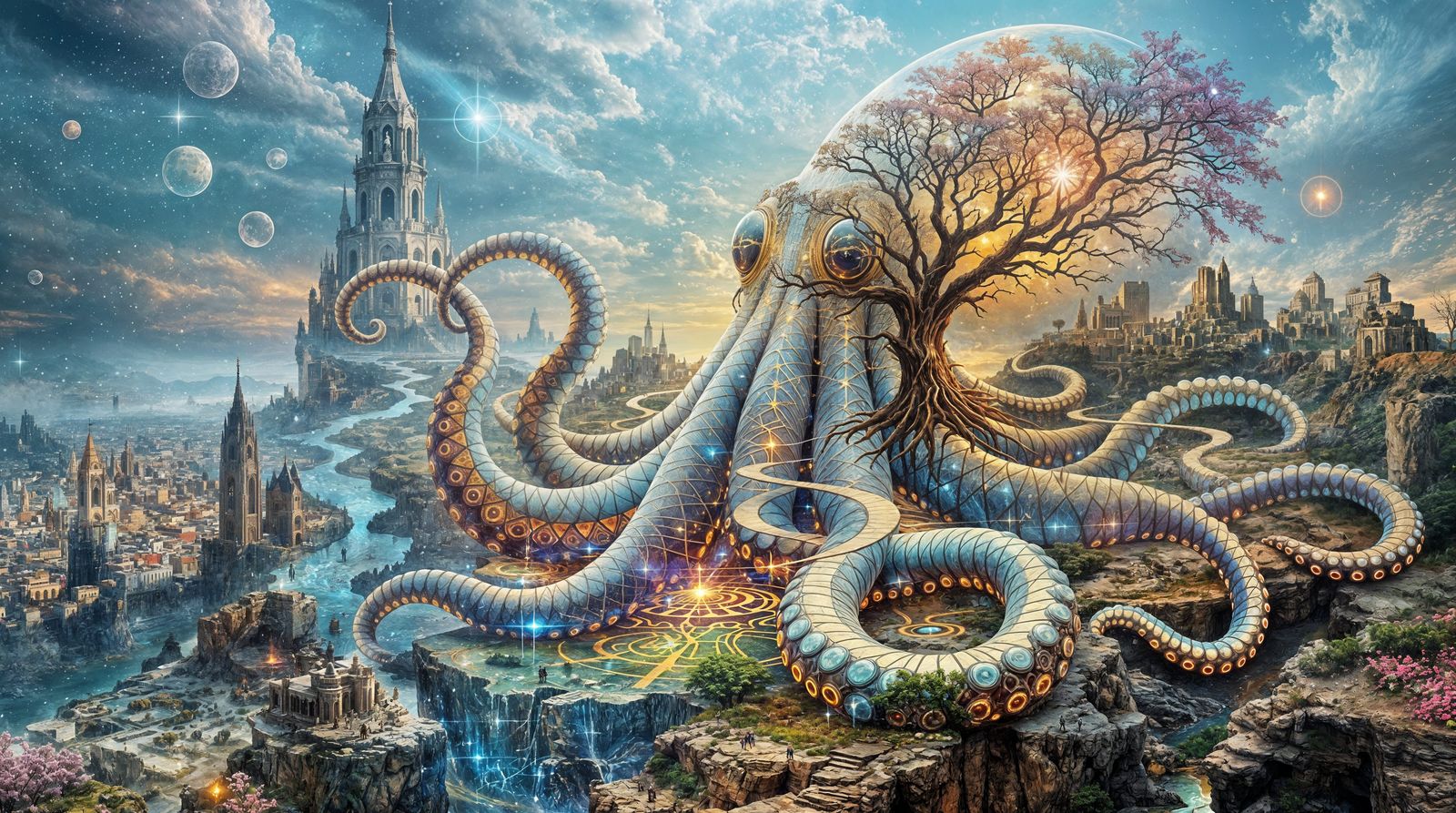 Surreal Glass Octopus Connects Fantastical Worlds in Cyberpu...