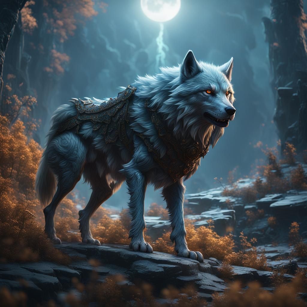 Fantastical Ghost Wolf in Detailed Matte Painting