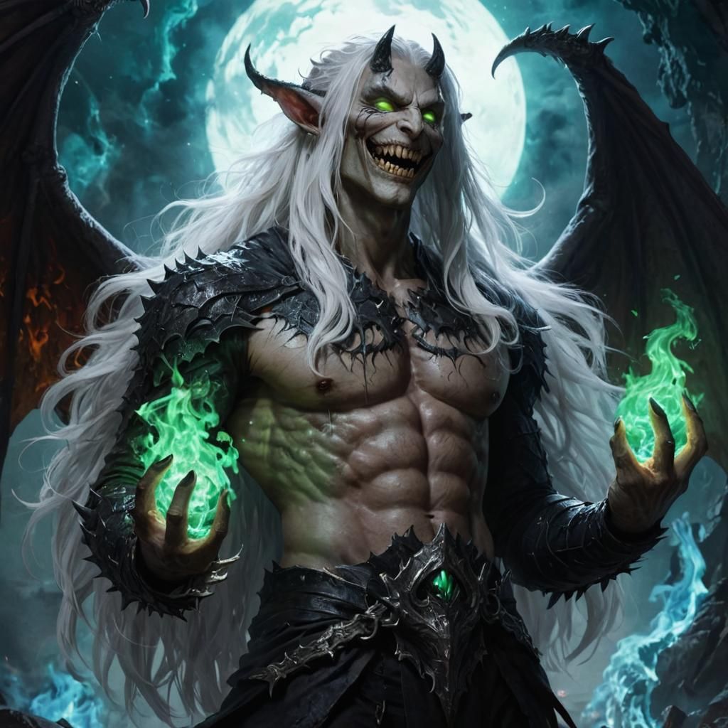 Demon God of Death with Dragon Skin and Green Fire