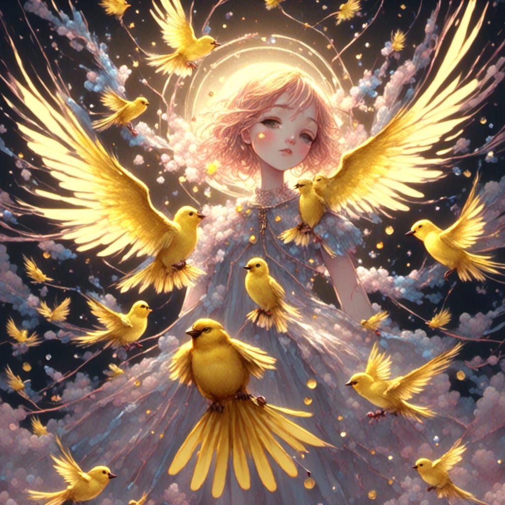 Golden Stained Glass Canary in Sunlight