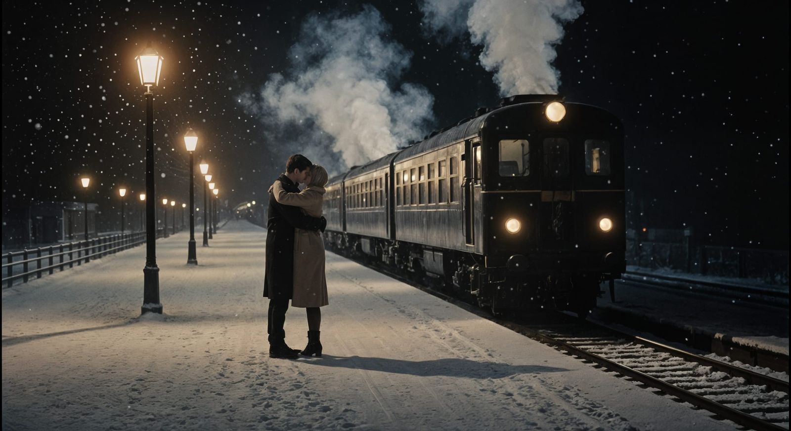 Emotional Winter Farewell on Train Platform