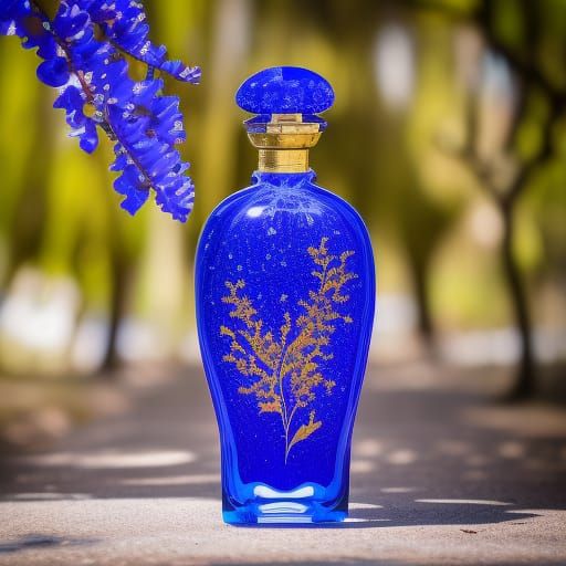 Royal Blue Perfume Bottle with Starry Background