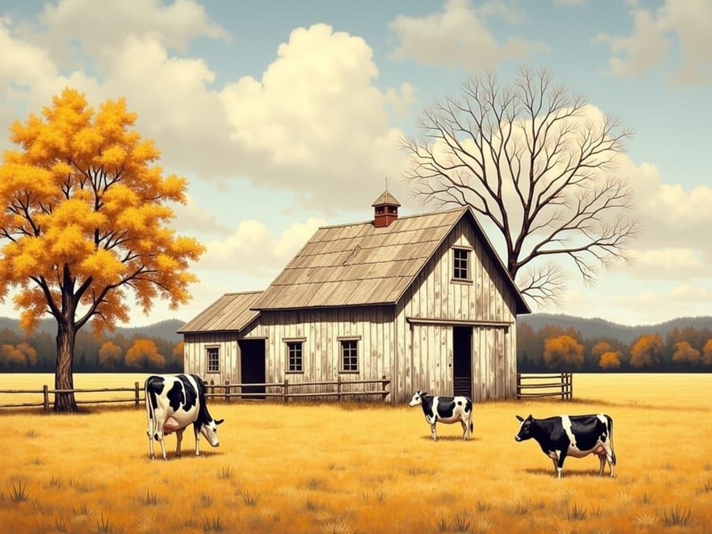 Vintage Barn Scene in a Serene American Countryside