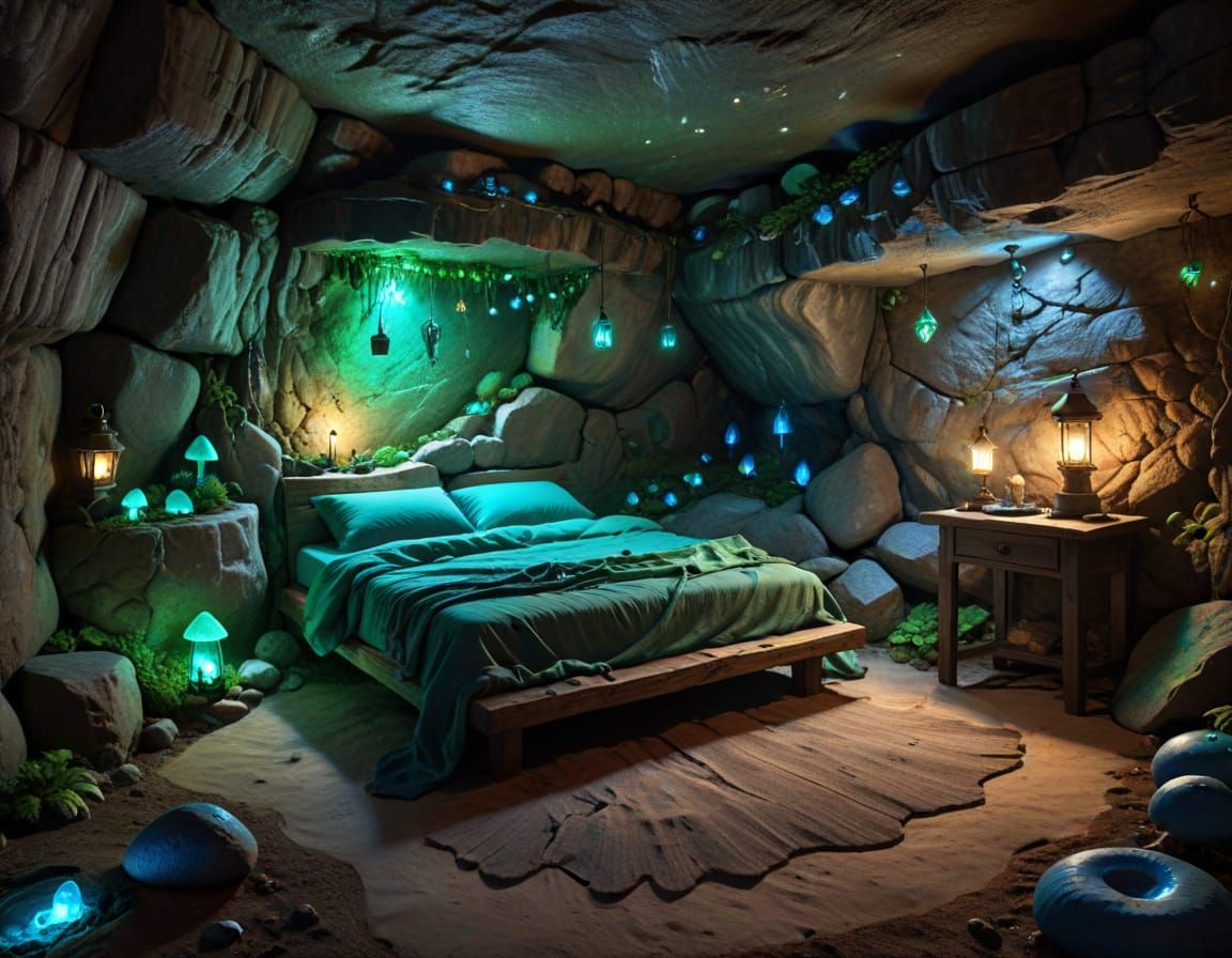 Cozy Fantasy Cave Retreat with Mushroom Lights