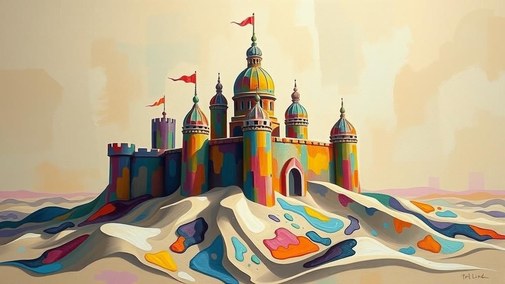 Melting Sandcastle: Surreal Post-Impressionist Painting