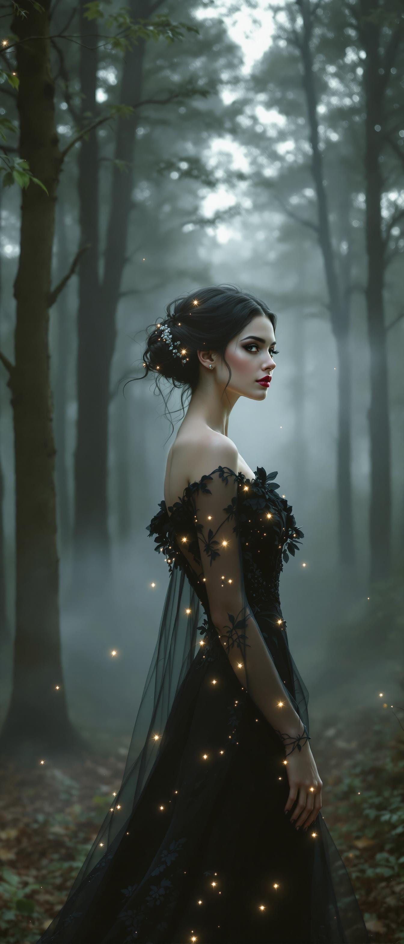 Ethereal Woman in Mystical Forest