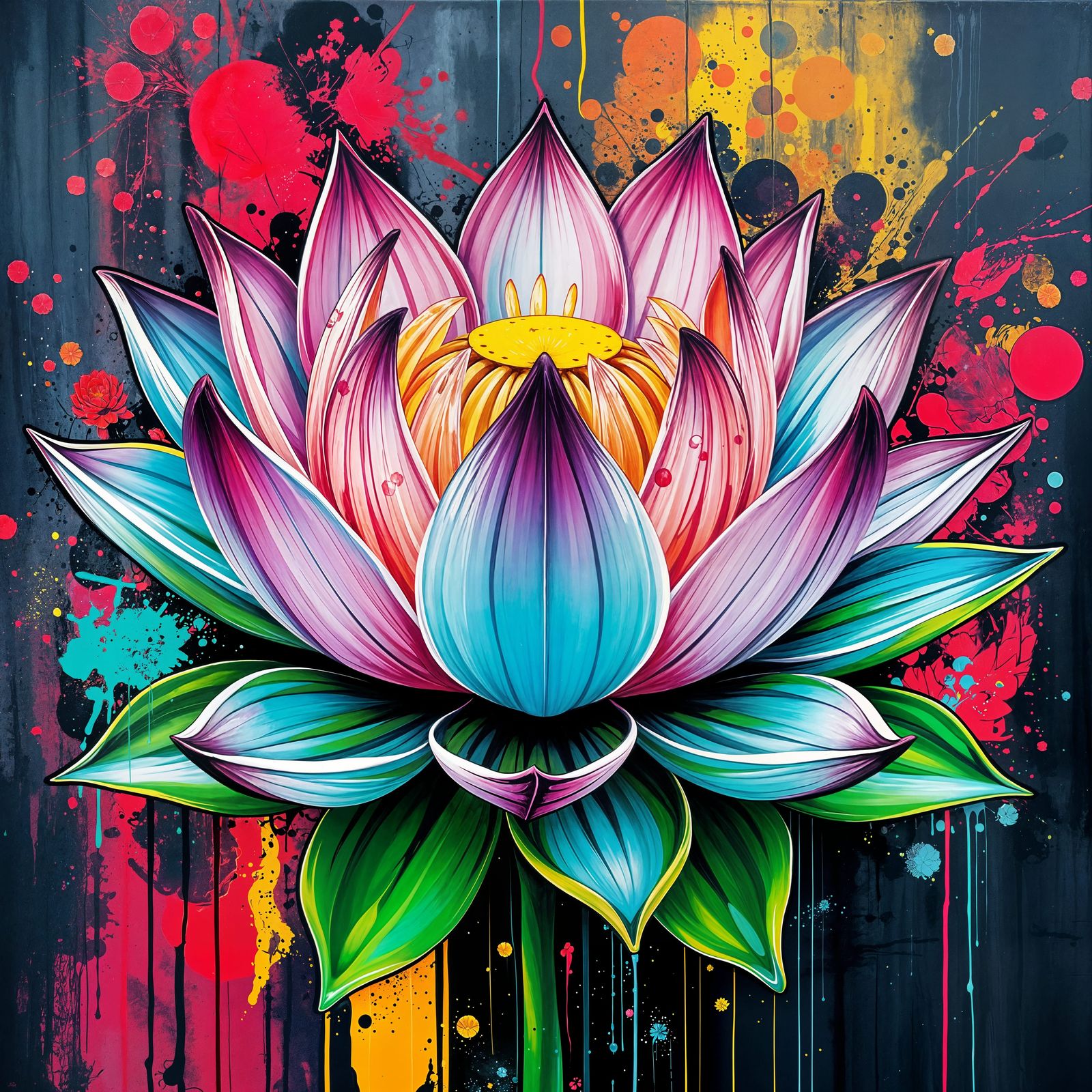 Vibrant Lotus Flower in Splendid Graffiti Art