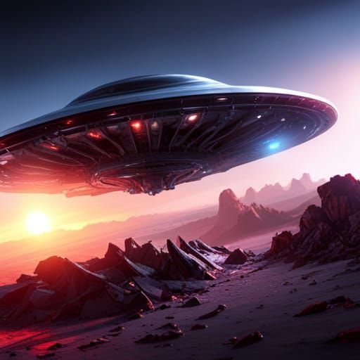 Burning Crashed UFO with Intricate Mech Details