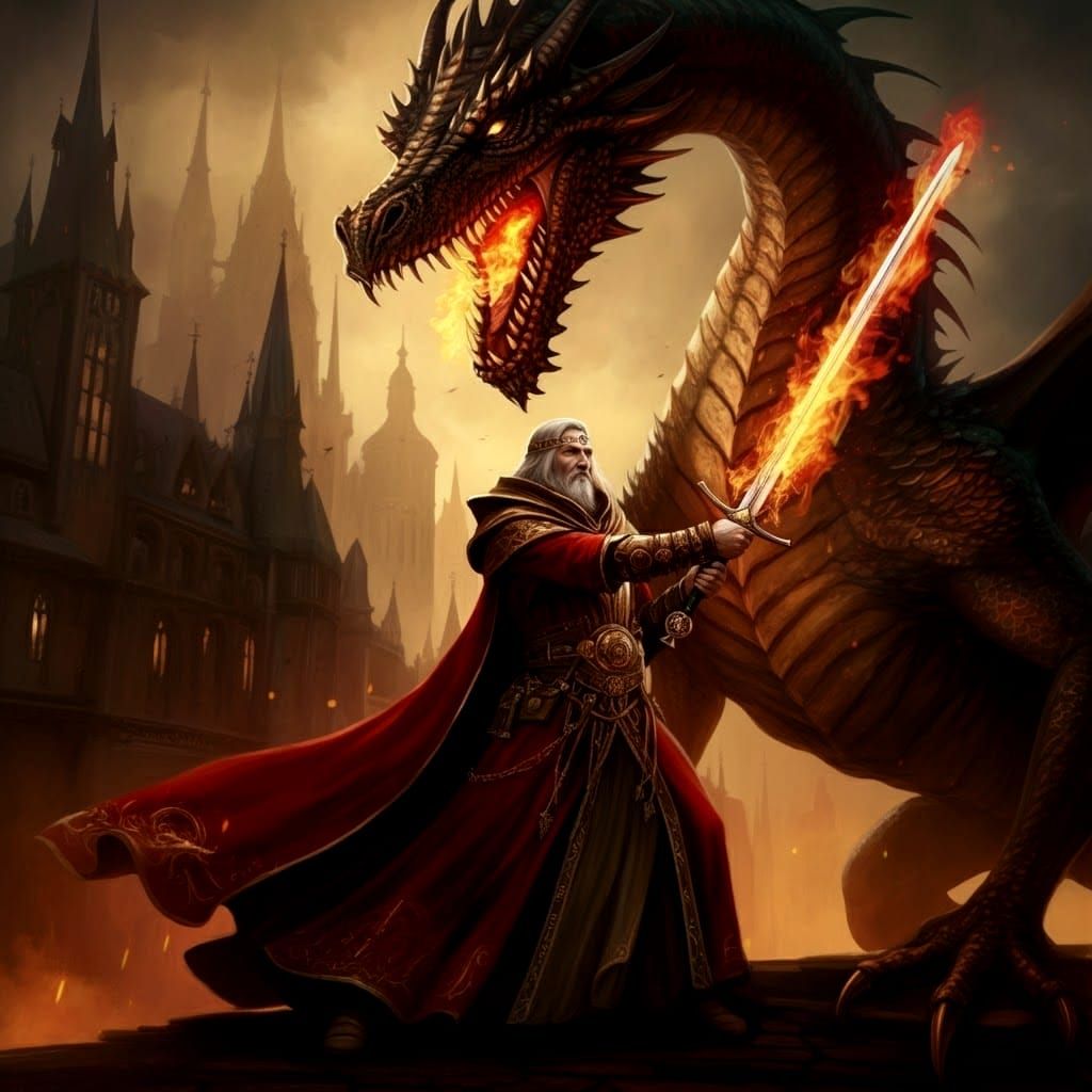 Wizard Forging Sword with Dragon Fire