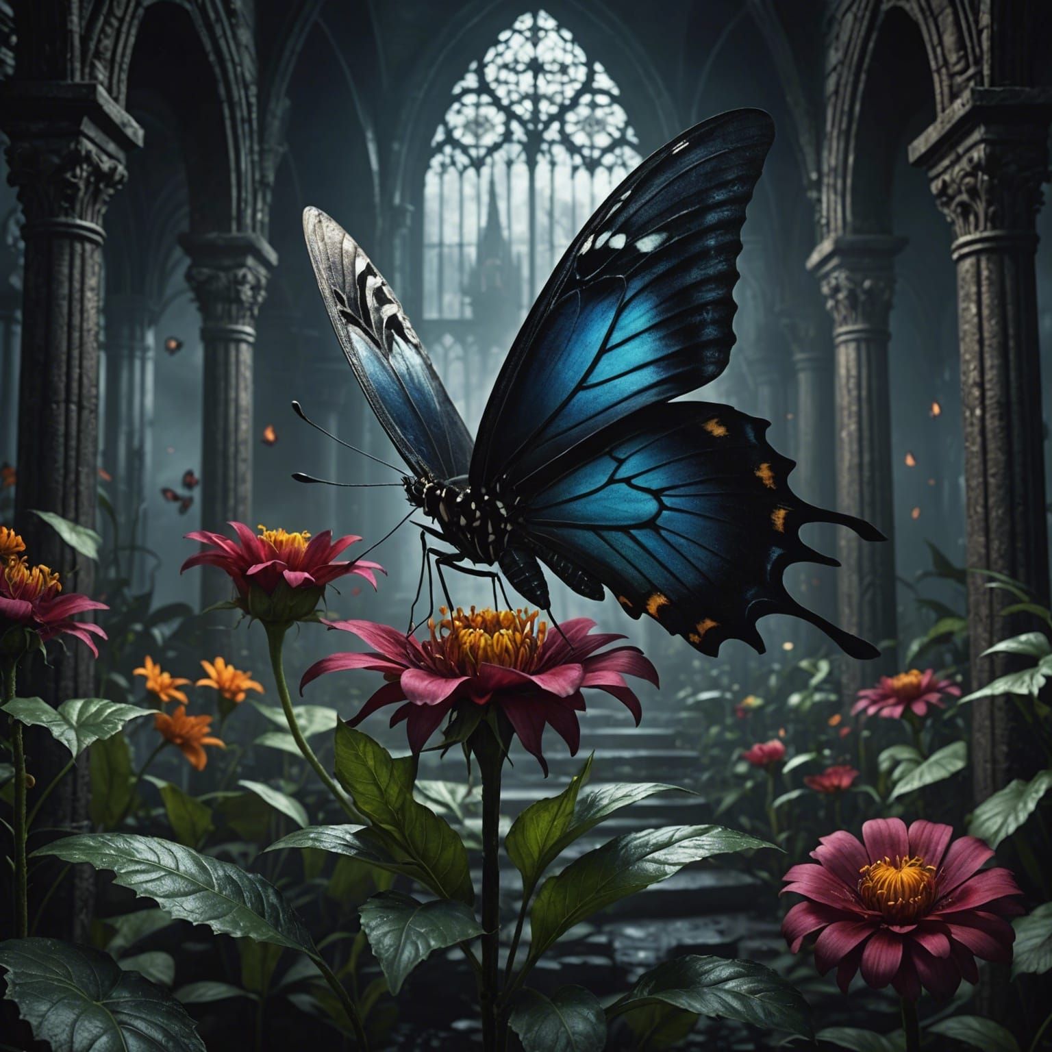 Gothic Butterfly and Flower in Underworld